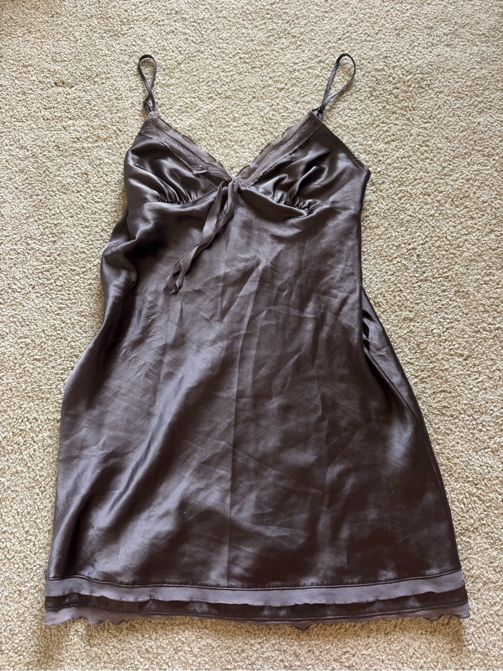 Victoria's Secret Brown/purple Satin Lace-Trim Slip